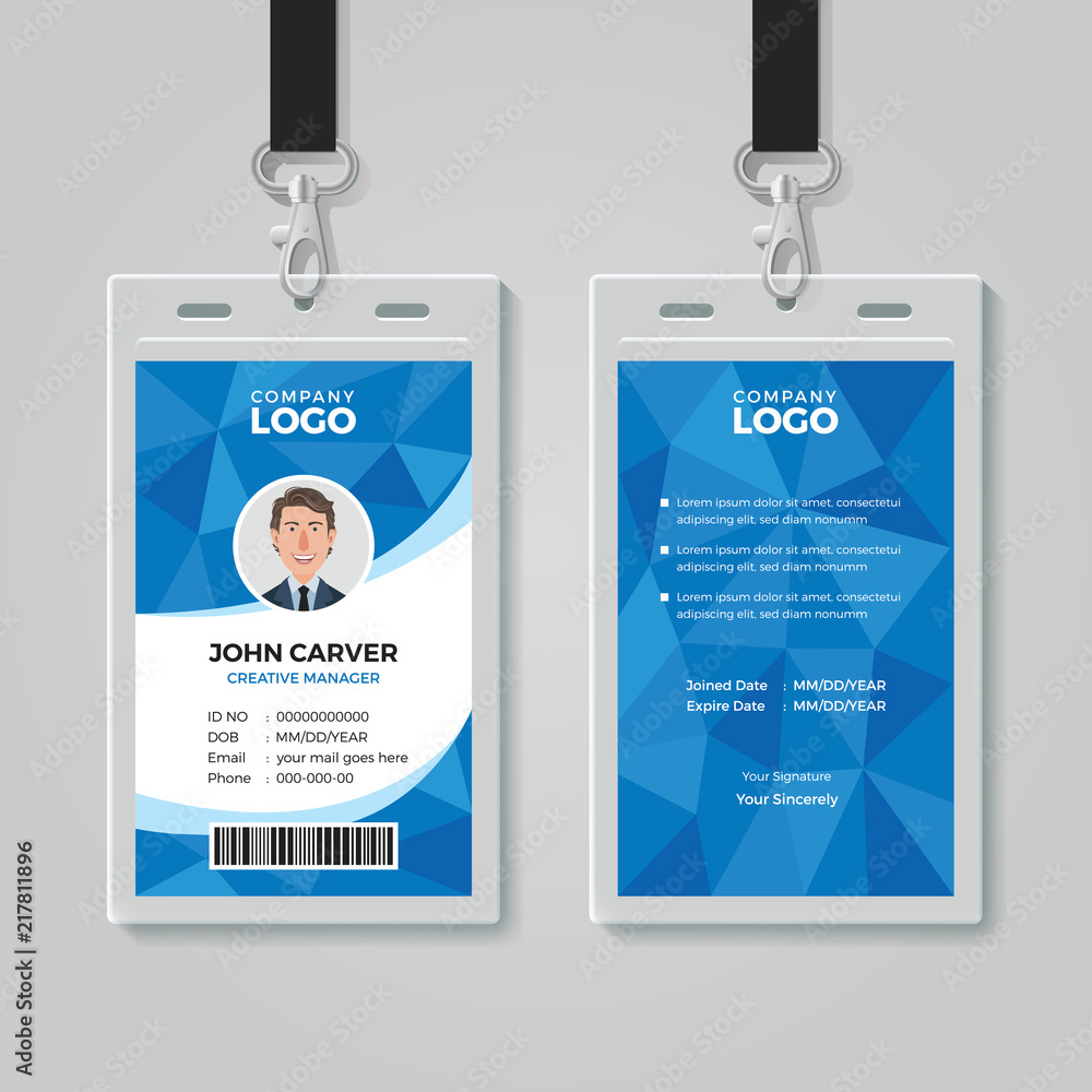 Obraz premium Blue Polygon Office ID Card Template