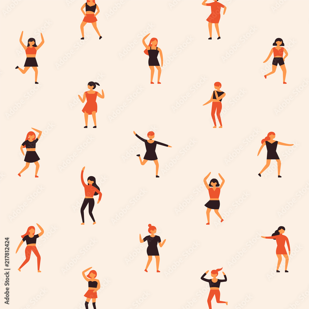 dancing woman pattern character flat design style vector graphic illustration set
