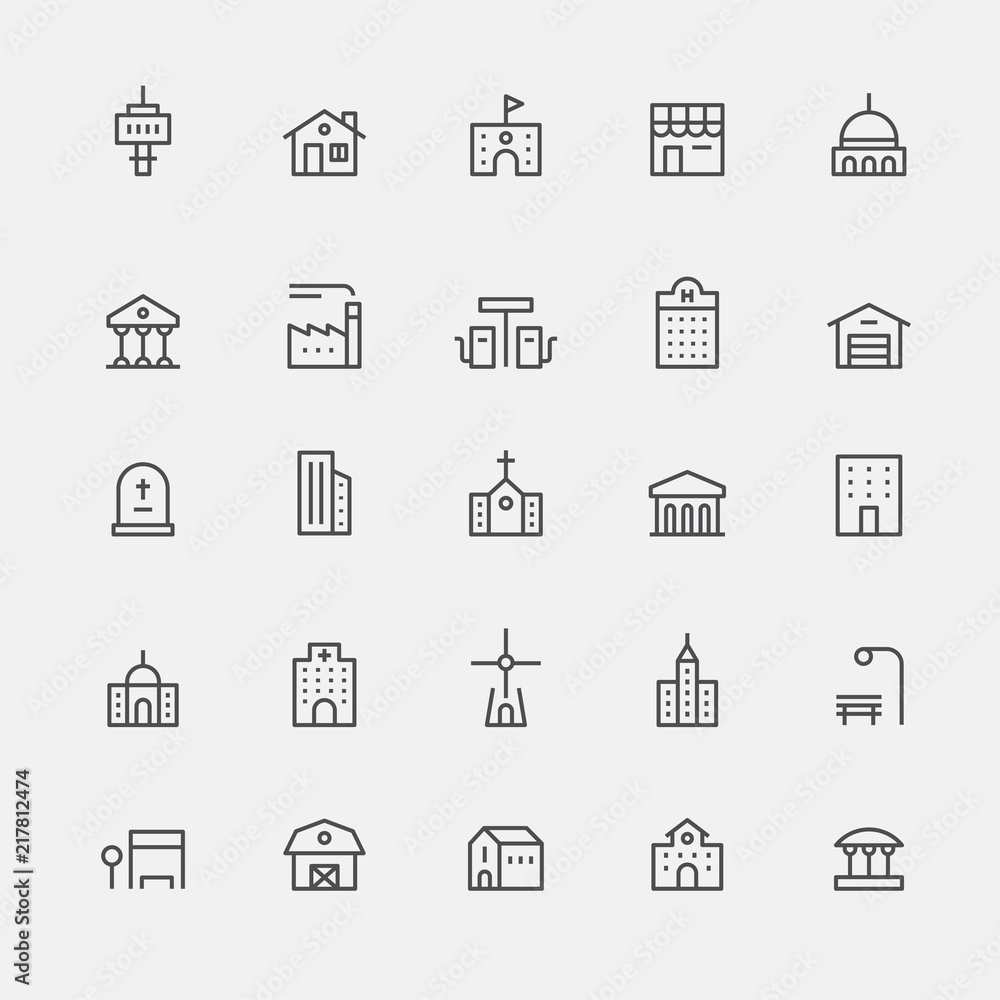 various kind of buildings outline icons flat design style vector graphic illustration set various kind of buildings outline icons flat design style vector graphic illustration set