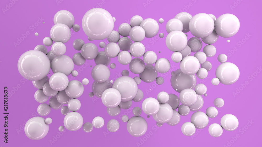 White spheres of random size on purple background White spheres of random size on purple background