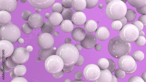 White spheres of random size on purple background