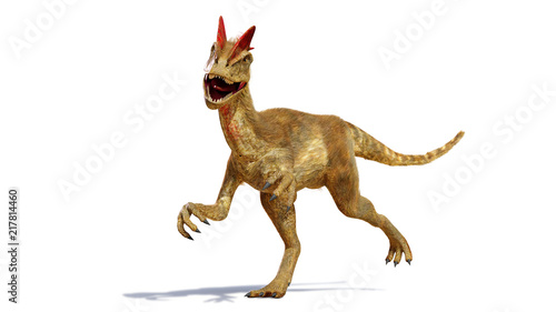 Dilophosaurus  theropod dinosaur from the Early Jurassic period  3d rendering isolated with shadow on white background 