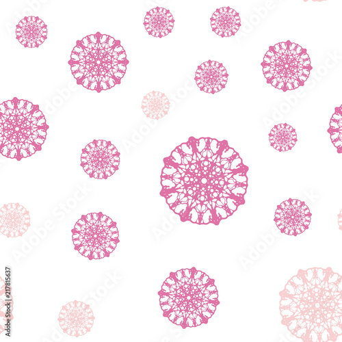 Light Red, Yellow vector seamless template with ice snowflakes.