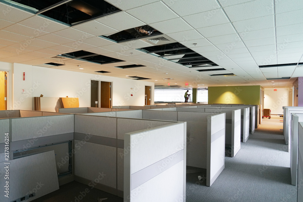 construction site of office cubicle installation and renovation Stock