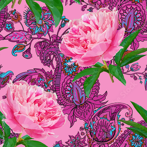 Seamless pattern with peonies