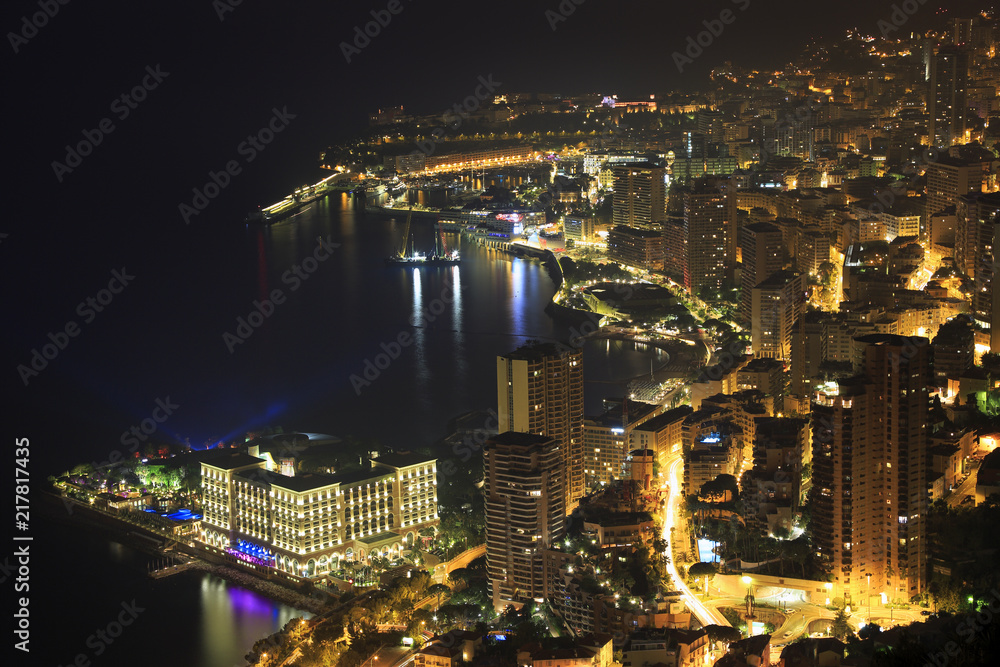 Obraz premium Monte Carlo illuminated at night in Monaco, Europe
