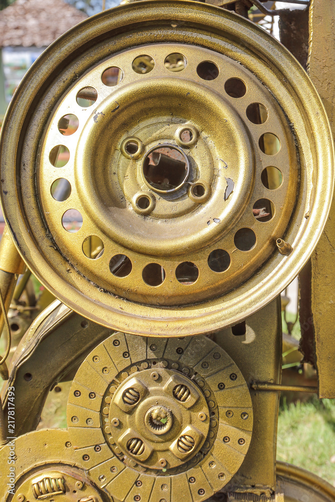 old clutch and wheel yellow paint for decoration old clutch and wheel yellow paint for decoration