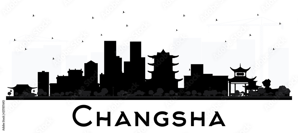 Changsha China City Skyline Silhouette with Black Buildings Isolated on White.