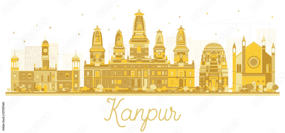 Kanpur India City Skyline Golden Silhouette.