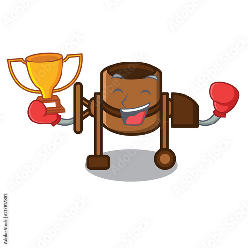 Boxing winner concrete mixer mascot cartoon