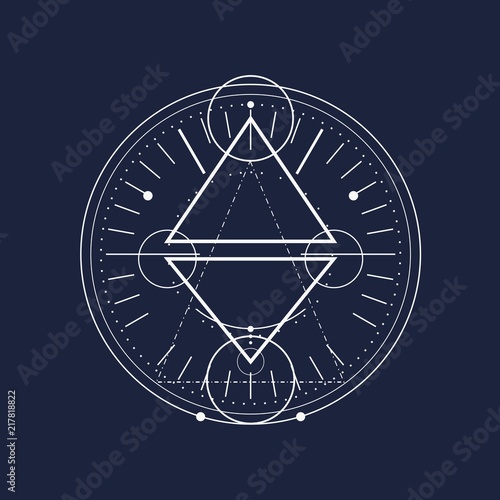 Mystical geometry symbol. Linear alchemy, occult, philosophical sign. For music album cover, poster, sacramental design. Astrology and religion concept.
