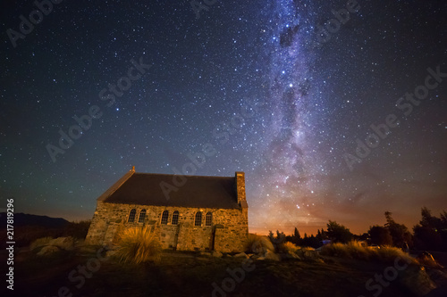 Milky way at the Church of the Good Shepherd, Lake Tekapo, New Zealand