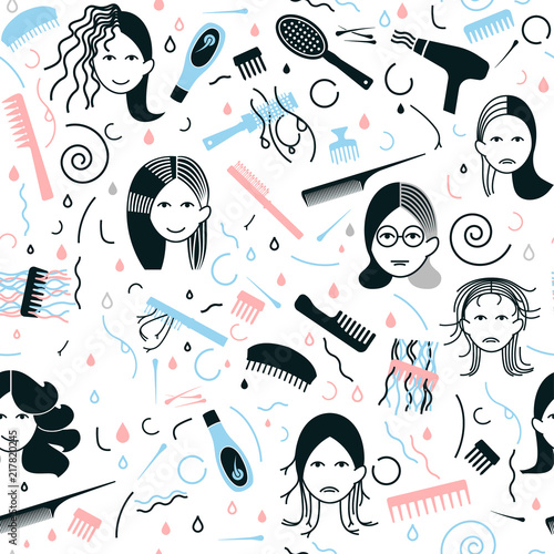 Bad hair day seamless pattern