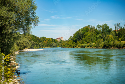 Scenic view of the Salzach river as it flows before passing Burghausen,Germany photo