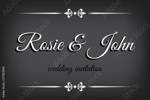 Wedding invitation in silent film style. Retro border on monochromatic background.