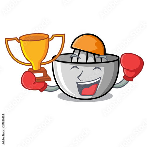 Boxing winner juicer mascot cartoon style
