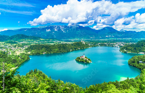 Panoramic View over lake Bled in Slovenia