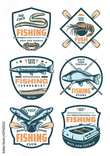 Fishing club and fisher shop retro badges