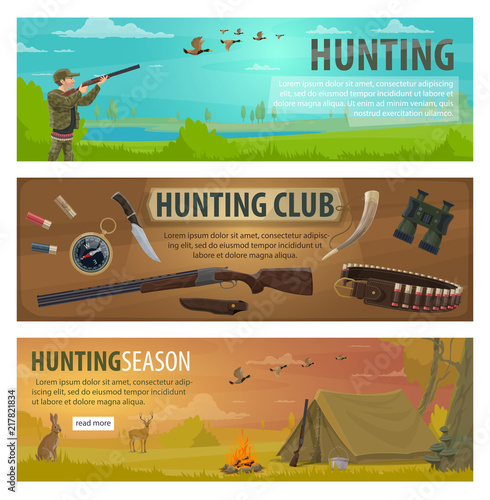 Hunting sport equipment and hunter weapon banners