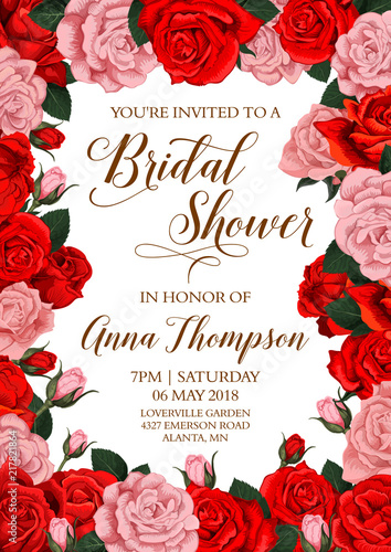 Bridal shower invitation card with flower frame
