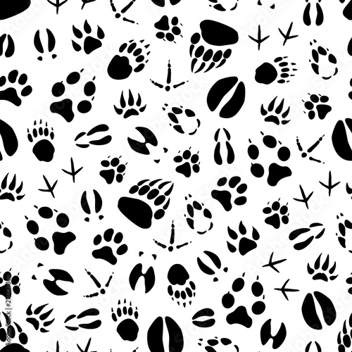 Animal and bird track seamless pattern background