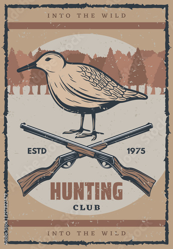 Bird hunting retro banner for hunter club design