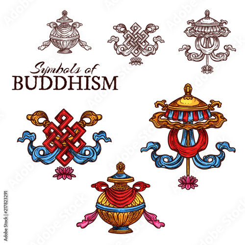 Buddhism religion auspicious symbol sketch