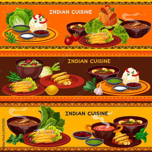Indian cuisine restaurant banner with thali dish
