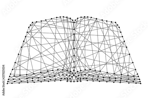 Open book from futuristic polygonal black lines and dots. Vector illustration.