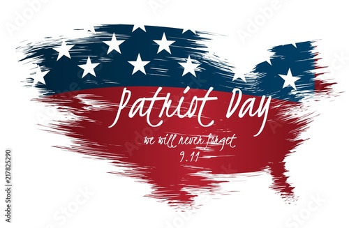 Creative illustration,poster or banner of Patriot Day with USA map as flag background.