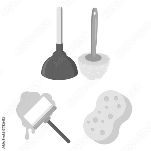 Cleaning and maid monochrome icons in set collection for design. Equipment for cleaning vector symbol stock web illustration. photo