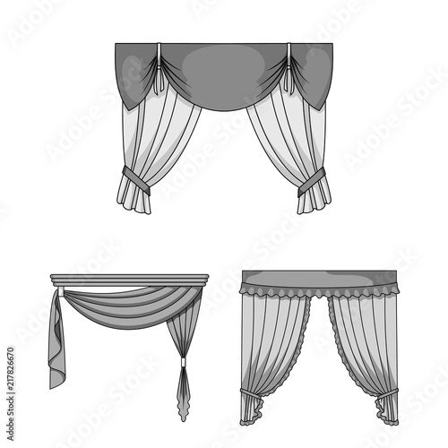 Different kinds of curtains monochrome icons in set collection for design. Curtains and lambrequins vector symbol stock web illustration. photo