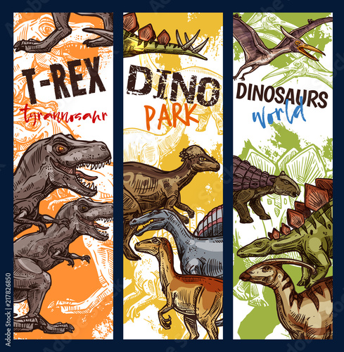 Dinosaur park banner with jurassic animal sketch