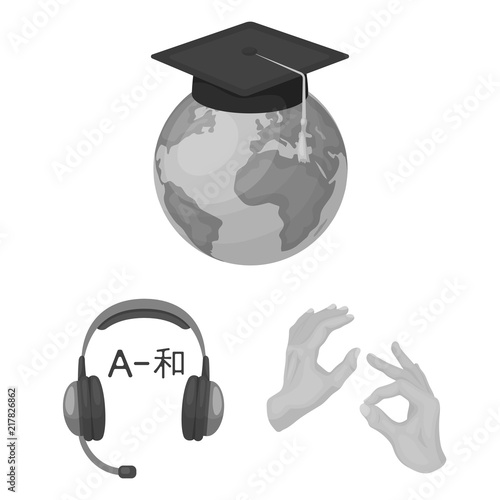 Translator and linguist monochrome icons in set collection for design. Interpreter vector symbol stock web illustration.