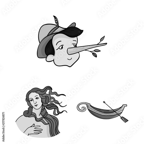 Country Italy monochrome icons in set collection for design. Italy and landmark vector symbol stock web illustration.