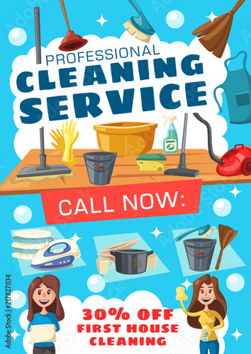 Cleaning service poster with house clean tools