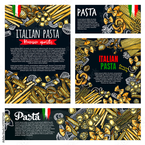 Pasta italian food poster of spaghetti or macaroni