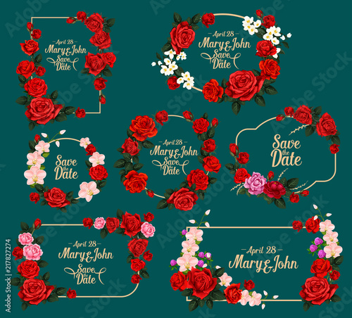 Wedding invitation floral card with rose frame