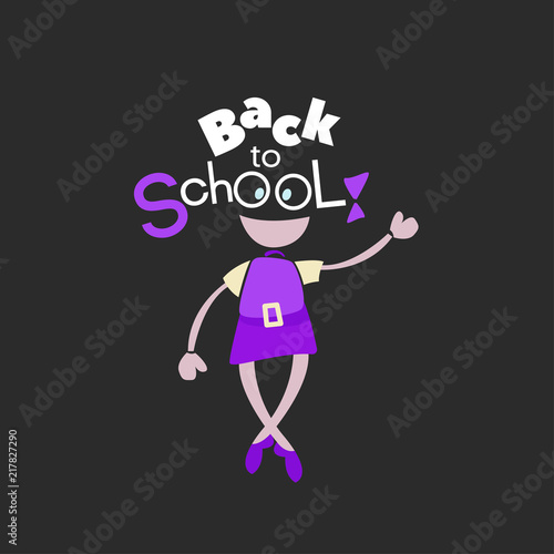 Back to school. Girl with pigtails, text - hair. Black background. Isolated object.