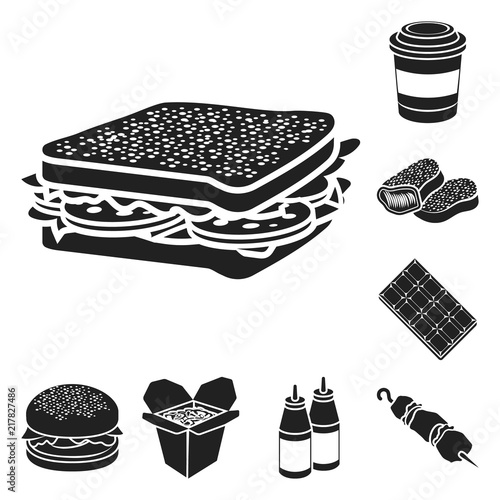 Fast food black icons in set collection for design.Food from semi-finished products vector symbol stock web illustration.