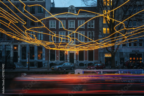 Photography Light object above the Herengracht canal during the Light Festival in Amsterdam