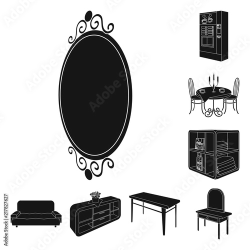 Furniture and interior black icons in set collection for design. Home furnishings vector isometric symbol stock web illustration.