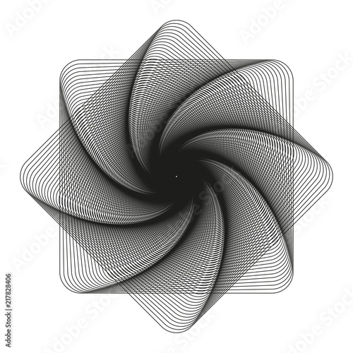 abstract graphic symbols with a helix flower in black and white