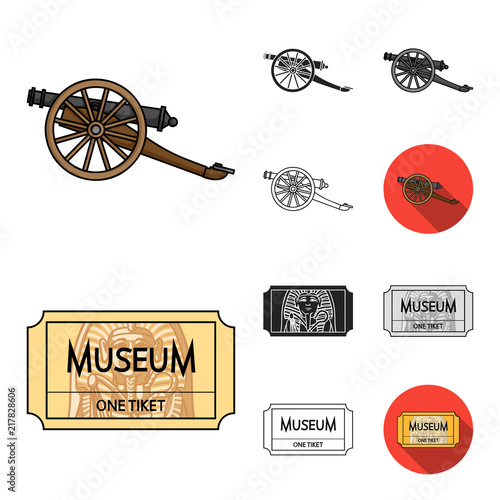 Museum and gallery cartoon,black,flat,monochrome,outline icons in set collection for design. Storage and exhibition of showpiece vector symbol stock web illustration.