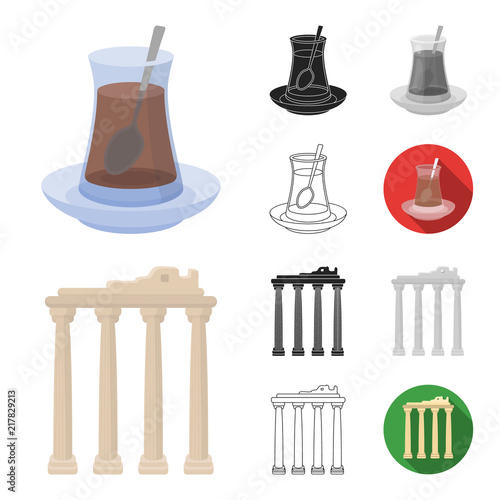 Turkey country cartoon,black,flat,monochrome,outline icons in set collection for design.Travel and attractions vector symbol stock web illustration.