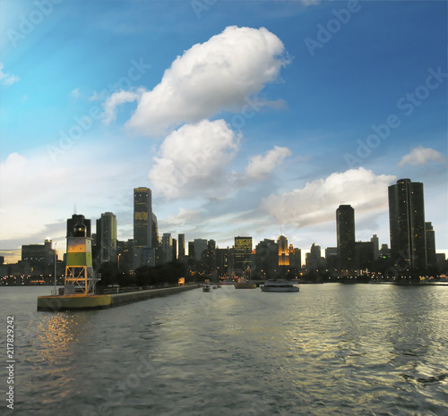 Chicago skyscrapers at sunset