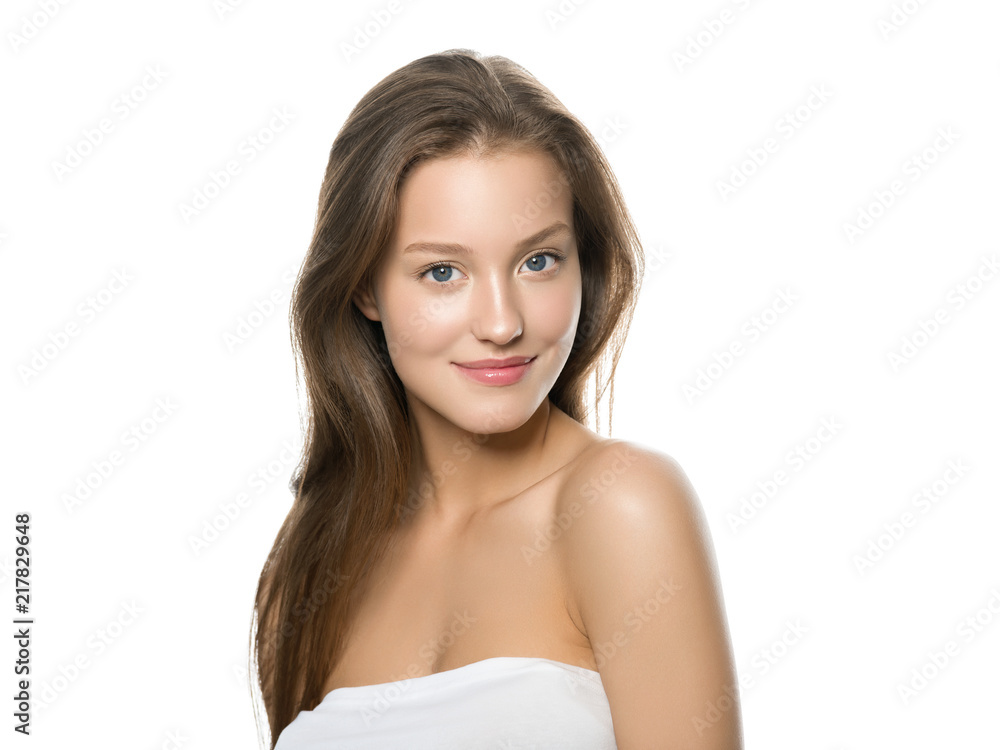 Beauty skin care woman face closeup isolated on white, healthy skin beautiful female portrait Beauty skin care woman face closeup isolated on white, healthy skin beautiful female portrait