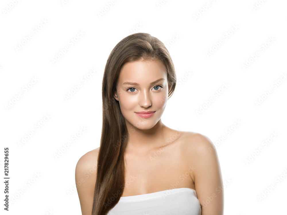 Beauty skin care woman face closeup isolated on white, healthy skin beautiful female portrait Beauty skin care woman face closeup isolated on white, healthy skin beautiful female portrait