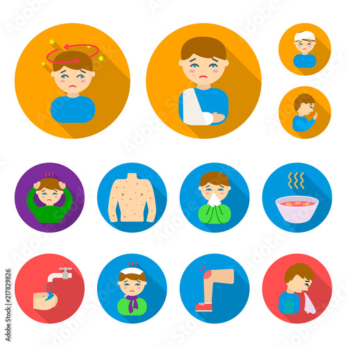 The sick man flat icons in set collection for design.Illness and treatment vector symbol stock web illustration.