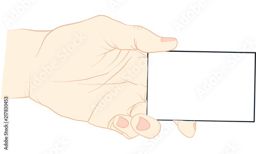 hand holding business card, vector